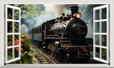 Old Fashioned Steam Train Magic Window Klebe Sticker Aufkleber Druck Poster