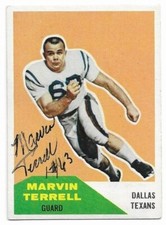 MARVIN TERRELL 1960 Fleer Signed Autographed Football card 101 Dallas Texans COA