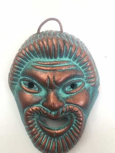Hand Carved Greek Theater Vintage ART Mask Man Copper 4"Decor Well Representatio - Picture 4 of 7