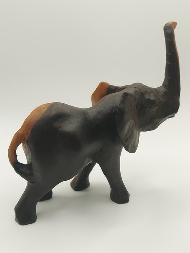 Vintage Hand Carved Trumpeting Elephant In Two Tone Wood - Picture 2 of 7