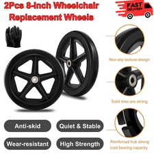 2Pcs 8" Wheelchair Replacement Wheels -Durable, Anti-Slip PU Tires, Easy Install