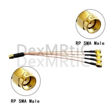 RP SMA male to 4X RP SMA plug combined splitter pigtail cable RG178 15cm 6"