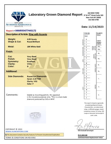 6.2CT LAB-CREATED DIAMOND D/VVS1 ROUND CUT 18K GOLD THREE SIDES PAVE ACCENT RING - Picture 4 of 4