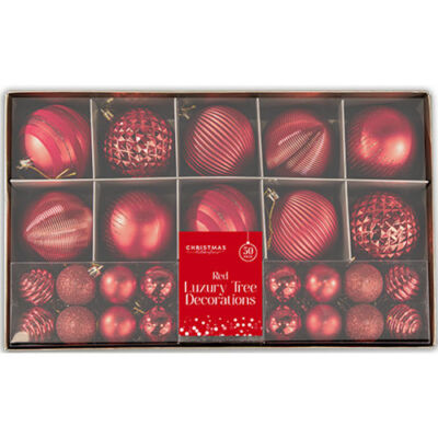 Roter Luxus Baumschmuck Kugeln - 50 Stück eleganter Weihnachtsschmuck