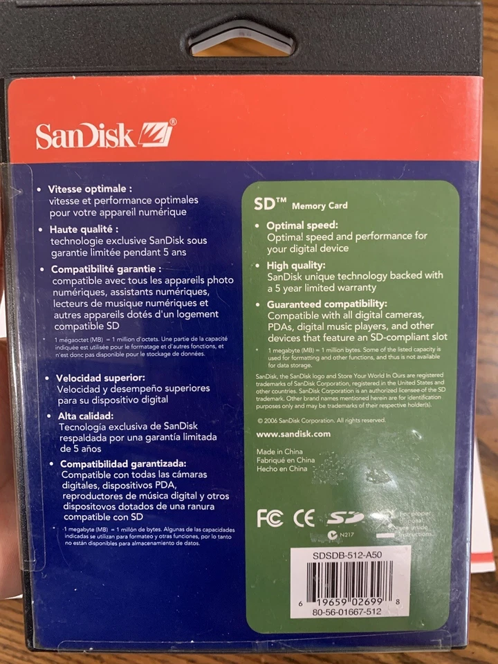 RARE (2006 )SANDISK SD 512MB Digital Card Flash Memory Card Sealed - Image 4 of 4