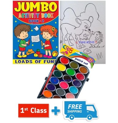 A4 JUMBO CHILDREN'S COLOURING BOOK Pictures Learning 142 Pgs + PAINT SET