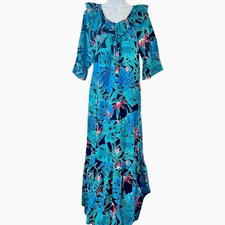 HILO HATTIES Floral Birds Of Paradise Maxi Muumuu Dress Size S-M Made in Hawaii