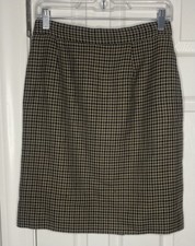 Brooks Brothers Women  s Vintage Wool Blend Houndstooth Pencil Skirt Brown Sz 12