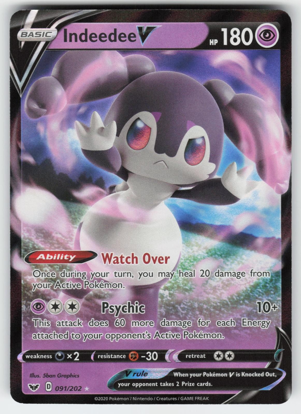 Indeedee V 091/202 Holo V Rare Sword & Shield Pokemon Near Mint