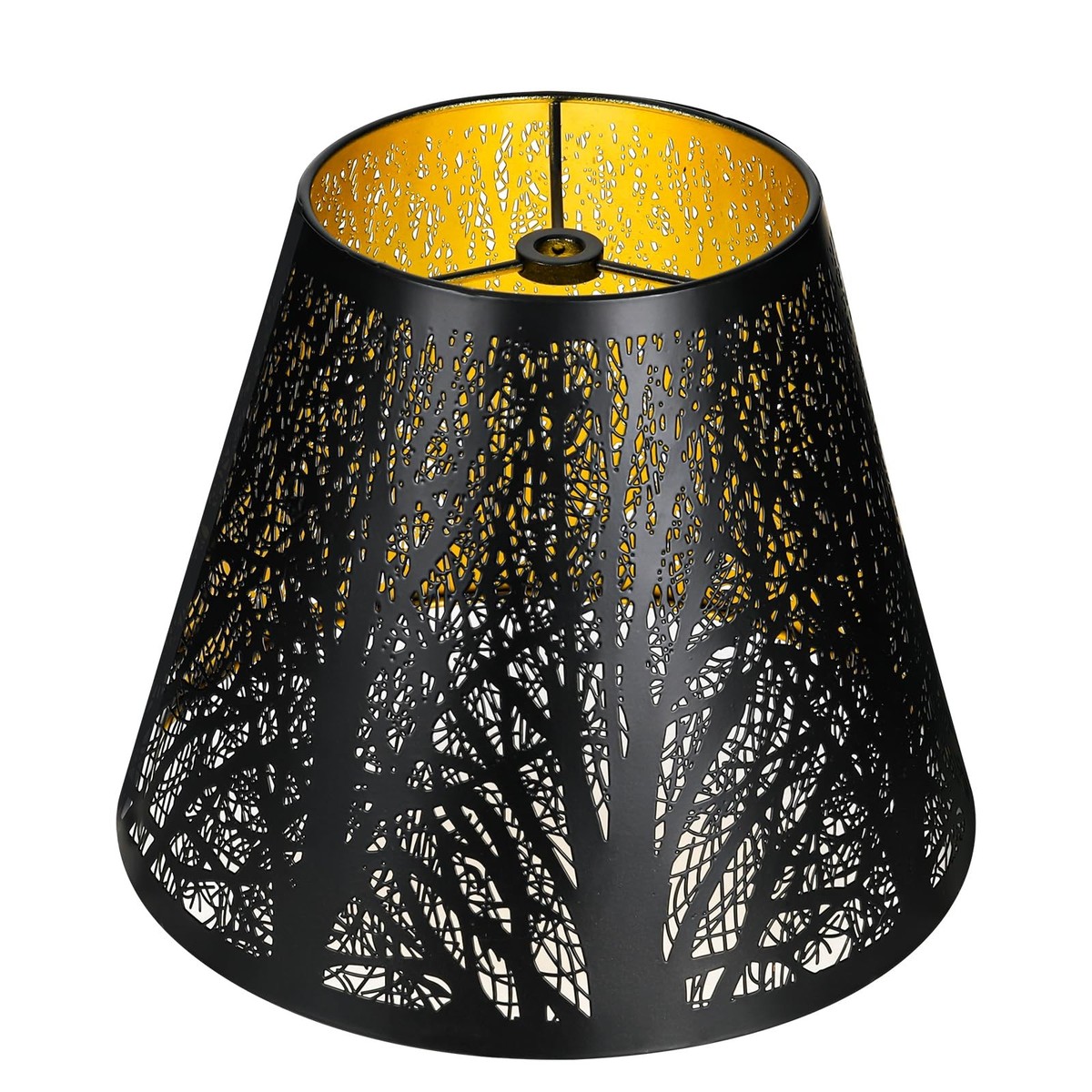 Metal Small Lamp Shade Etched Forest 5x9x7 Inch Black Outside Gold