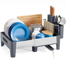 Expandable Dish Drying Rack, Stainless Steel Dish Rack with Aluminum Frame, D...