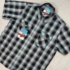 Dixxon Shirt Mens 2XL XXL Gray Blue Plaid Button Snap Morning Fog Bamboo NEW