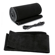 AUTOXBERT 38cm/15 Inch Suede Leather Non-Slip Steering Wheel Cover Sude Black