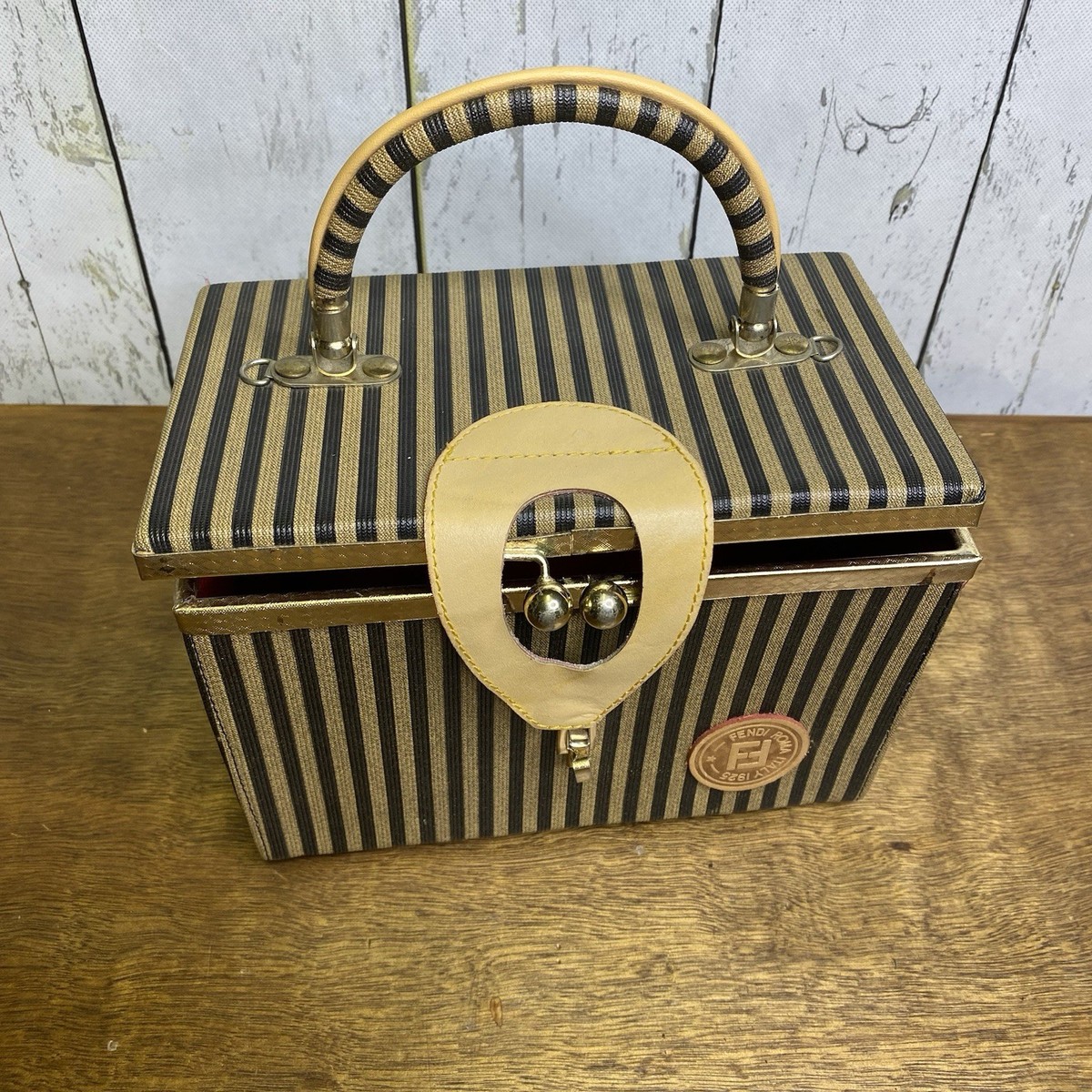 Vintage Fendi Zucca Pequin Striped Train Case Top Handle Purse