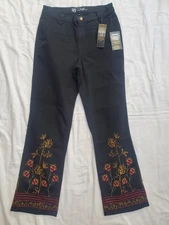 Diane Gilman DG2 Black Floral Embroidered   Womens Size 10 Pants New