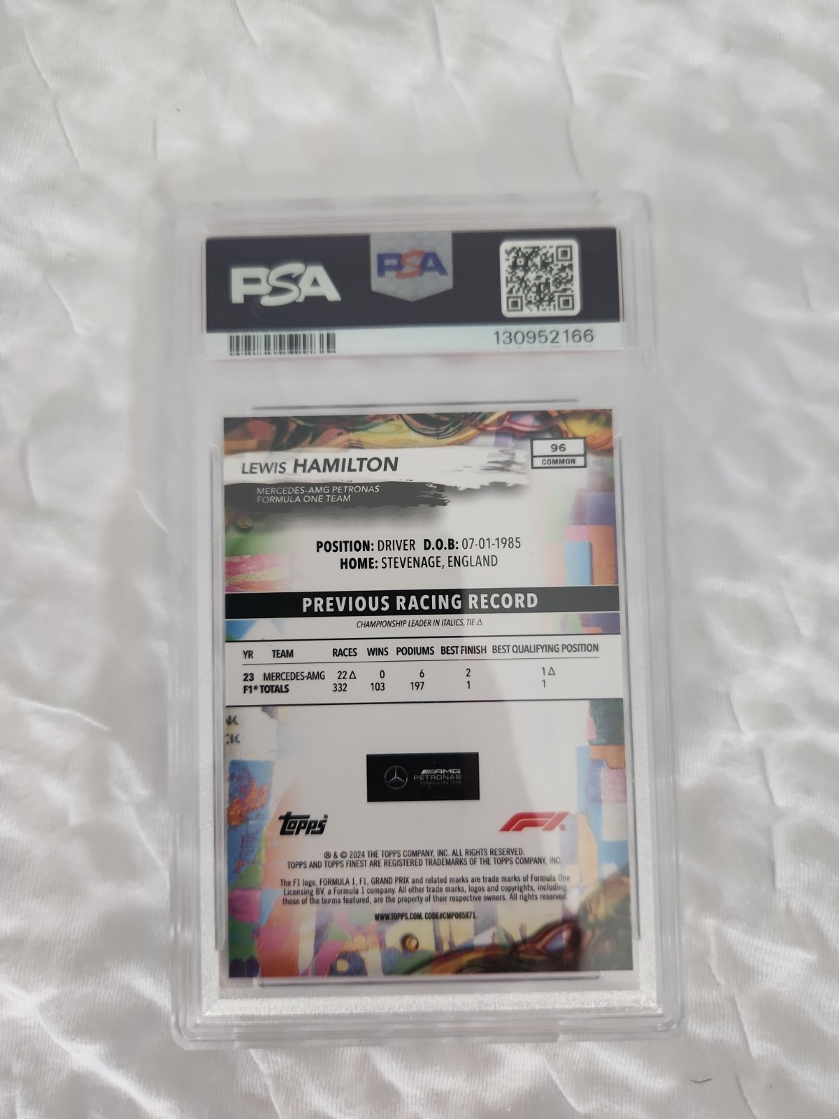 2024 Topps Finest Formula 1 - Common Lewis Hamilton #96 Psa 10 view 2