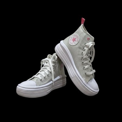 Chuck Taylor CONVERSE Y2K All Star Move Platform Silver Sparkle Girl s Size 4