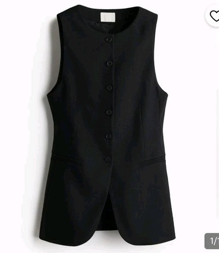 NWT H&M LONG SUIT VEST - LARGE - Black- HIGH NECK