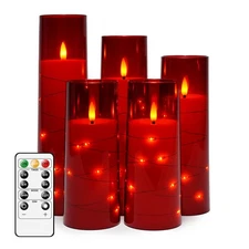 Flameless LED Candles with Timer 5 Pc Flickering Flameless Candles for Romantic.