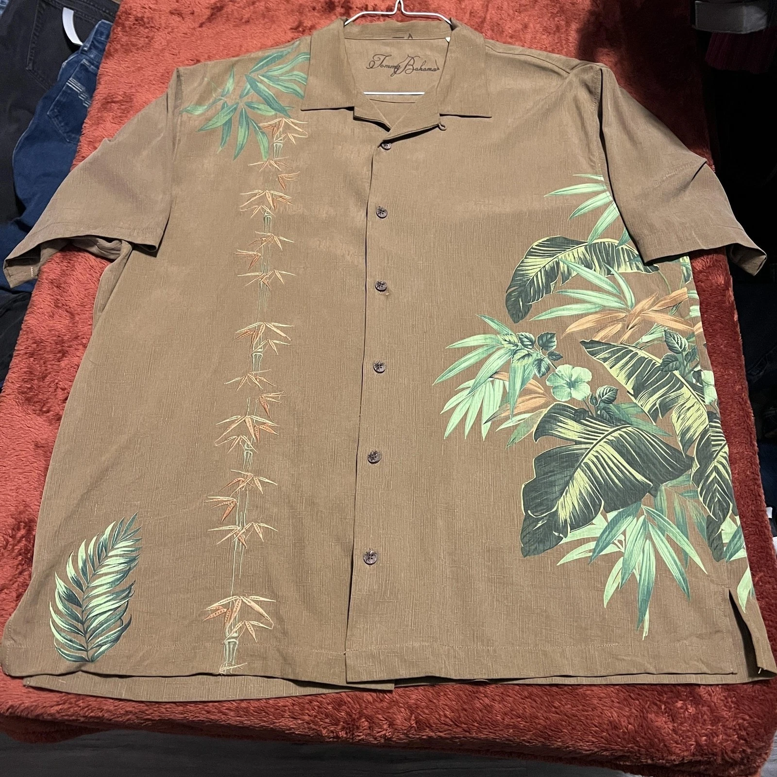 Tommy Bahama Shirt Mens Extra Large Brown Silk Hawaiian Camp Floral Tropical