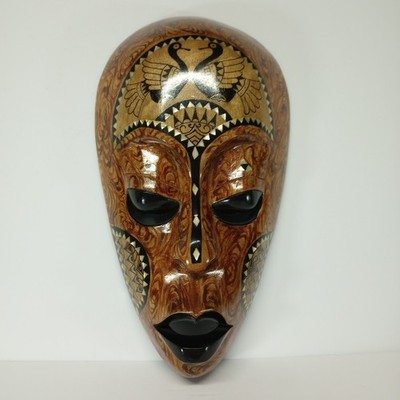 Tribal Wood Mask Carved with Mother of Pearl Inlay