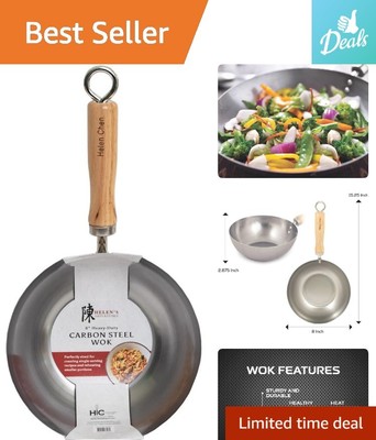 Durable Carbon Steel Wok with Nonstick Surface - Perfect for Individual Portions