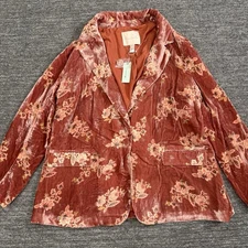 Anthropologie Hutch Burnout Velvet Floral Blazer Women 1X Plus Jacket Career NEW