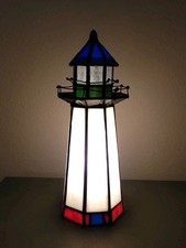 Vintage Glass Tiffany Style Lighthouse Nightlight Table Lamp 10"