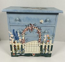 Vtg Wooden Hand Painted 4 Drawer Jewelry Storage Box Chest Floral 10"x10"