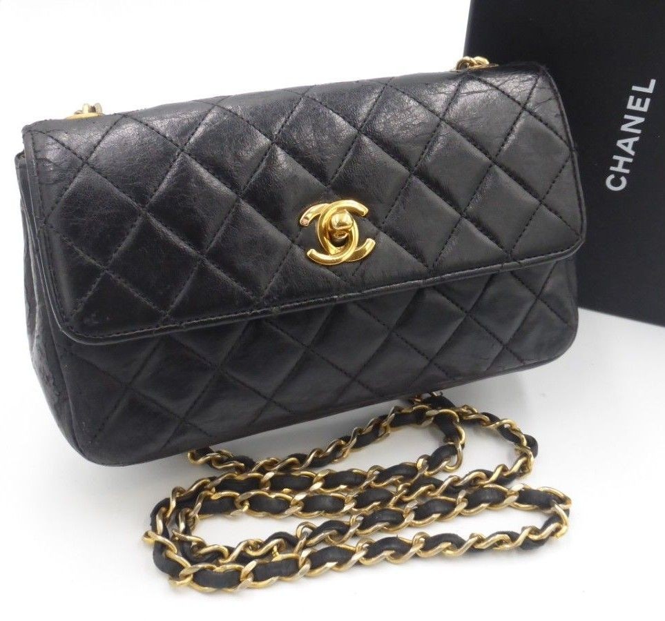 CHANEL Black Mini Matelasse Chain Shoulder Bag (Vintage) Lambskin