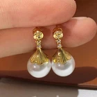 elegant pair of 11-12mm south sea  white pearl dangle  earring 925s(t)