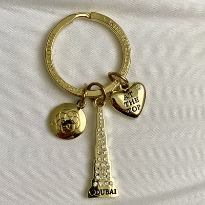 DUBAI Burj Khalifa 'At The Top' Gold-Tone Metal Souvenir Keyring