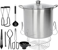 21.5 Quart Stainless Steel Canning Pot Set Water Bath Canner with Glass Lid 9Pcs