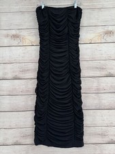 BHLDN Anthropologie Strapless Ruched Bodycon Midi Dress Women's Small Black NEW