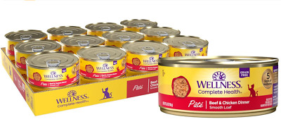 Wellness Complete Health Natural Beef and Chicken Pate Wet Cat Food 5.5-oz, 24