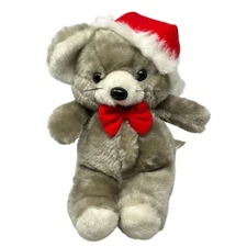Prestige Toy Christmas Mouse Plush Vintage 1985 11 Inch Santa Hat Red Bow