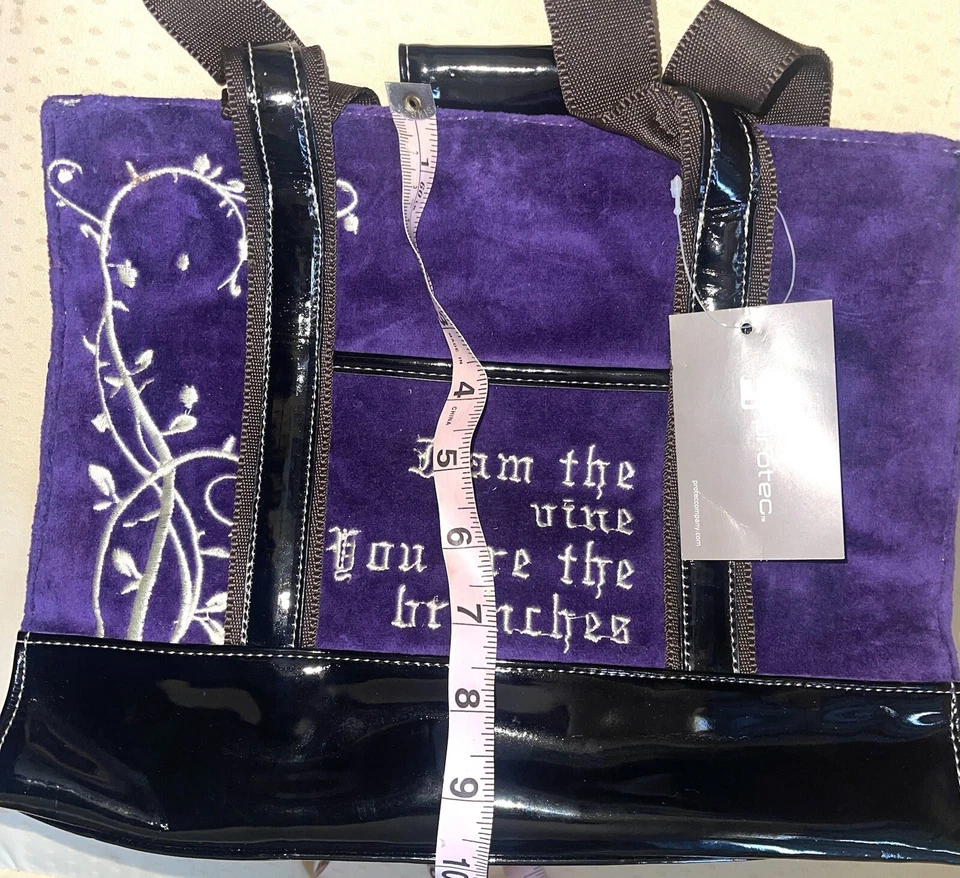 Protec Purple Velvet Naomi Embroidered Bible Verse Tote Bag Purse NWT - Image 3 of 4