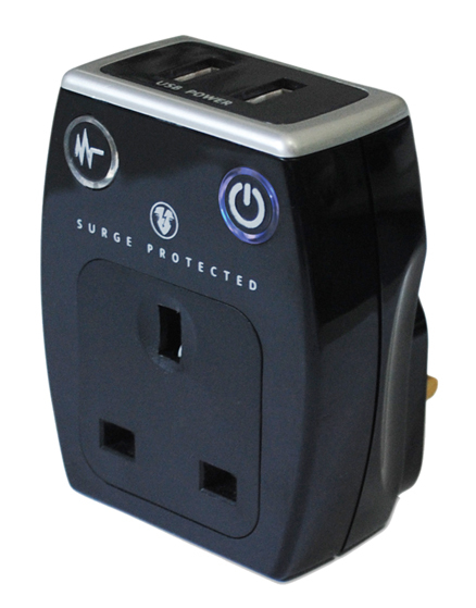Masterplug Plug In Surge Protected Mains Socket with 2 USB Port Chargers