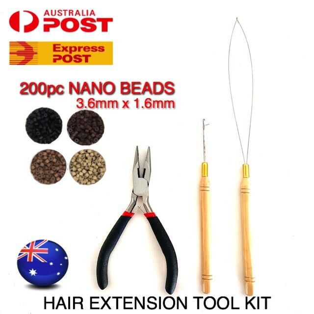 Hair Extension Tool Kit NANO Bead Ring 200pc Silicone Lined 3.6mm x1.6mm HairKit