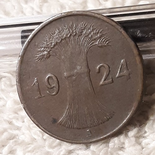 1924 1 Pfennig ~ Germany Bronze Penny ~ German 1pf. Circulated Coin Has Flaws - Picture 6 of 14