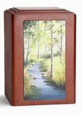 At Peace Memorials Adorn Forest Stream Wooden Cremation Urn for ashes 210 CI
