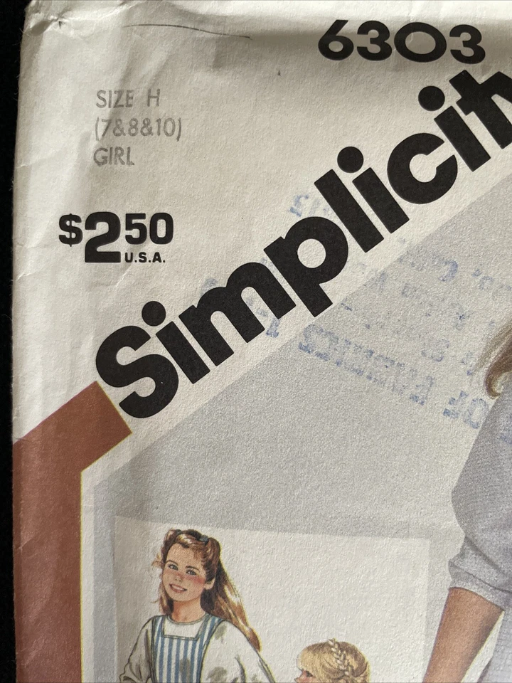 Vintage Simplicity 6303 NEW Girls Apron Jumper Back Button Blouse - Image 3 of 4