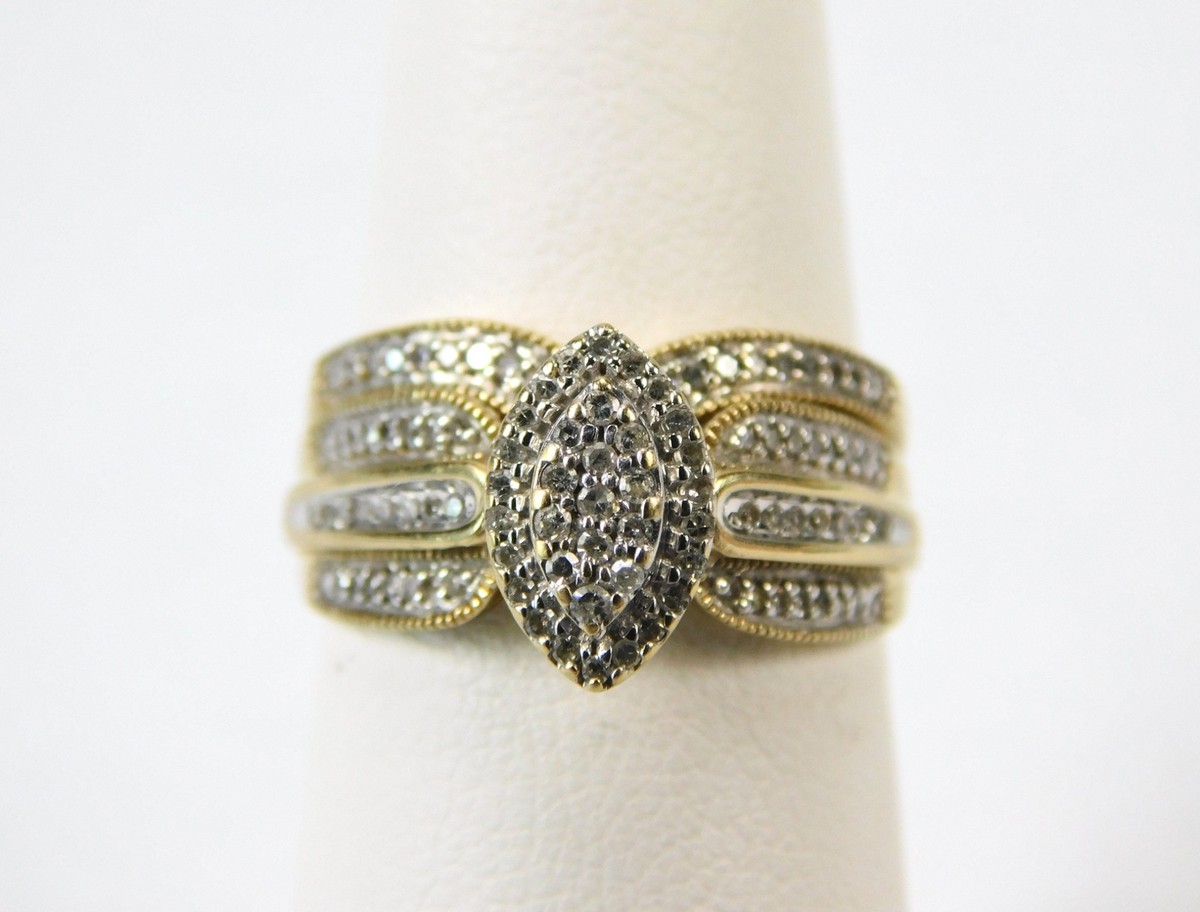 Designer 10K Yellow Gold Two Piece Diamond Ring Set Jewelry