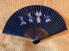 Chinese Warriors Fan Wall Décor, Vintage, 1970s, Hand-Made, 15.5 x 9 in