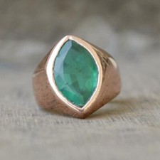 925 Sterling Silver Rich Green Emerald Lab Created Rose Gold Plated Gift Ring