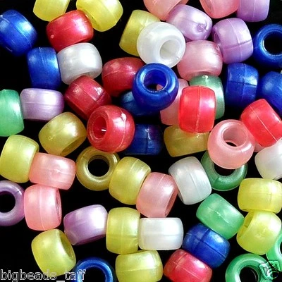 100pcs Acrylic Pearlised Pony Beads 9x6mm Multicoloured for DIY Jewellery Making - Image 1 of 4