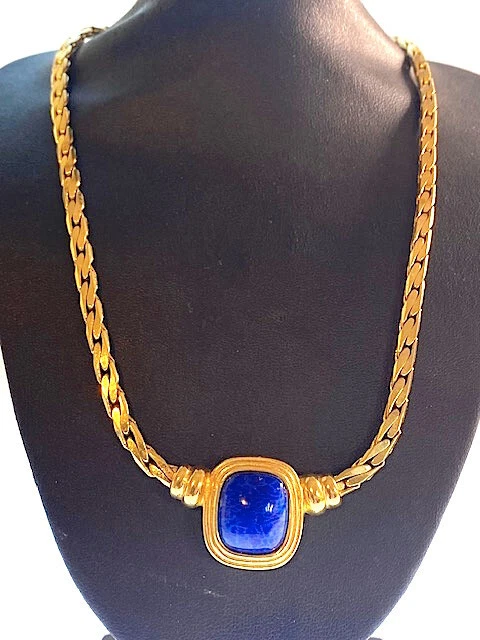 COLLANA 'DIOR' BLU MARMORIZZATO FINTO LAPISLAZZULI L 44cm ARTICOLO ICONICO PLACCATO ORO