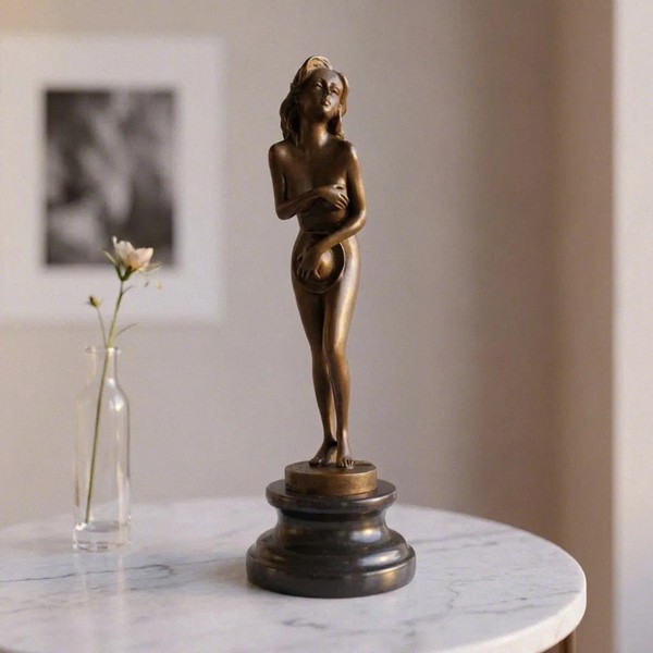 Hochwertige Bronzefigur Frau, Patiniert, Auf Marmorsockel, H.28 Cm-image