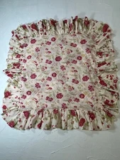 April Cornell Pillow Cover Cream Ruffle 17x17" Floral Red Button-Closure