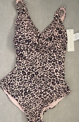 Phax Leopard Print One-Piece Swimsuit M Crossback Lined Adjustable Strap
